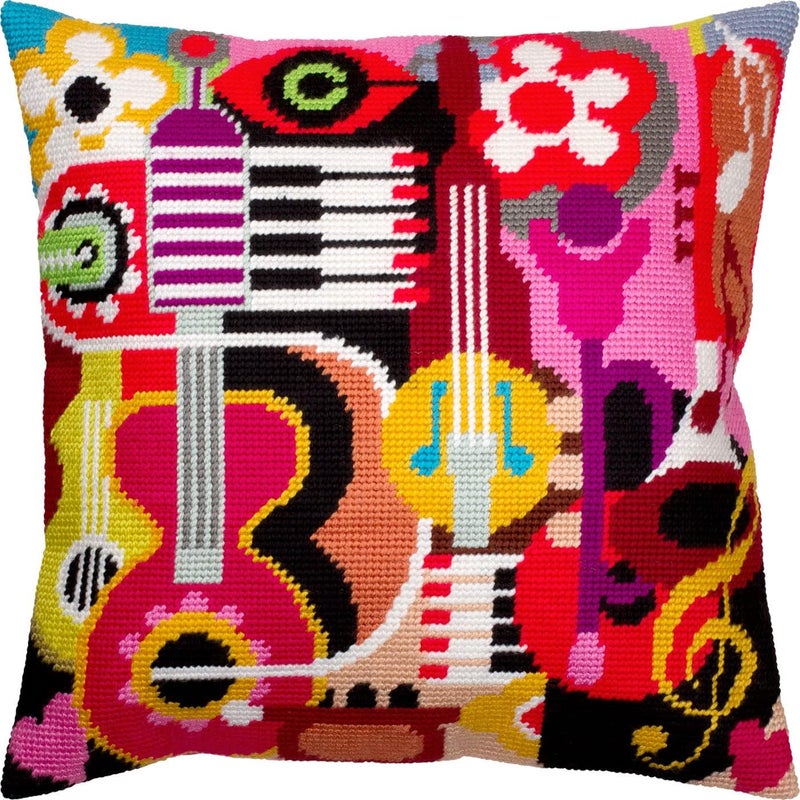 Brvsk Abstract Needlepoint Kit for Adults and Beginners — Music Vibes 16″ × 16″ with Clear, Precise Printed Design on Cotton Canvas; Includes 2 Needles, Yarn, and Easy-Read Chart - Image 1
